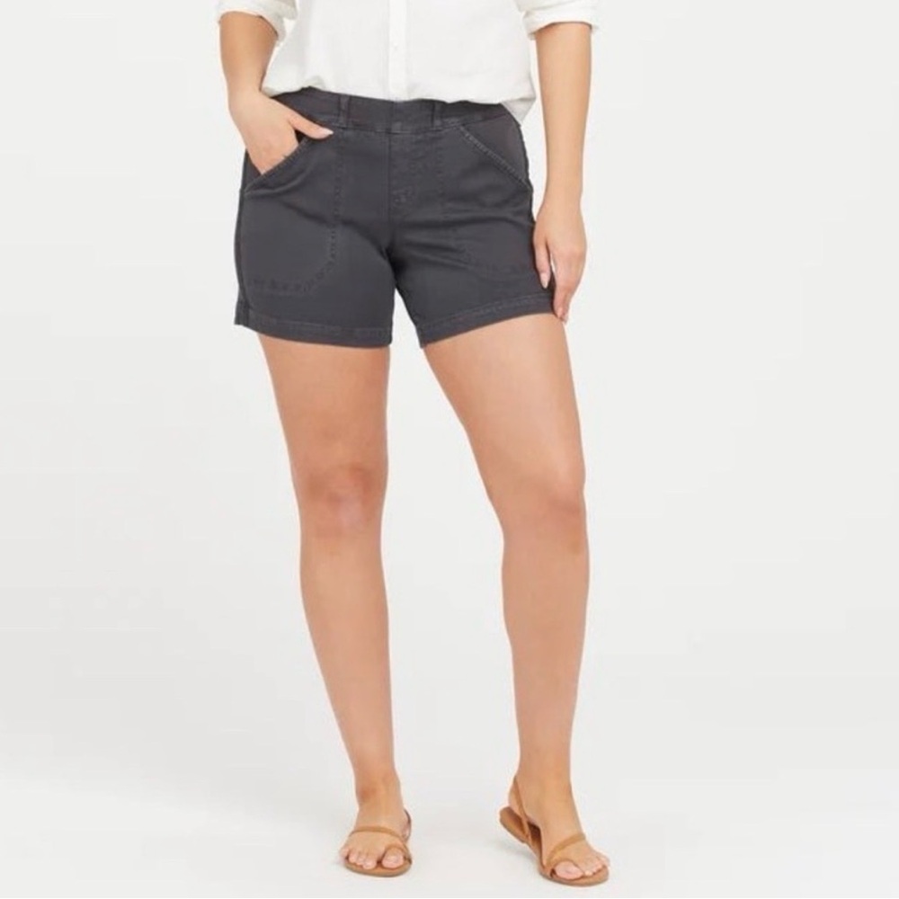 SPANX Black Stretch Twill Pull-On Jean Shorts - Picture 2 of 6